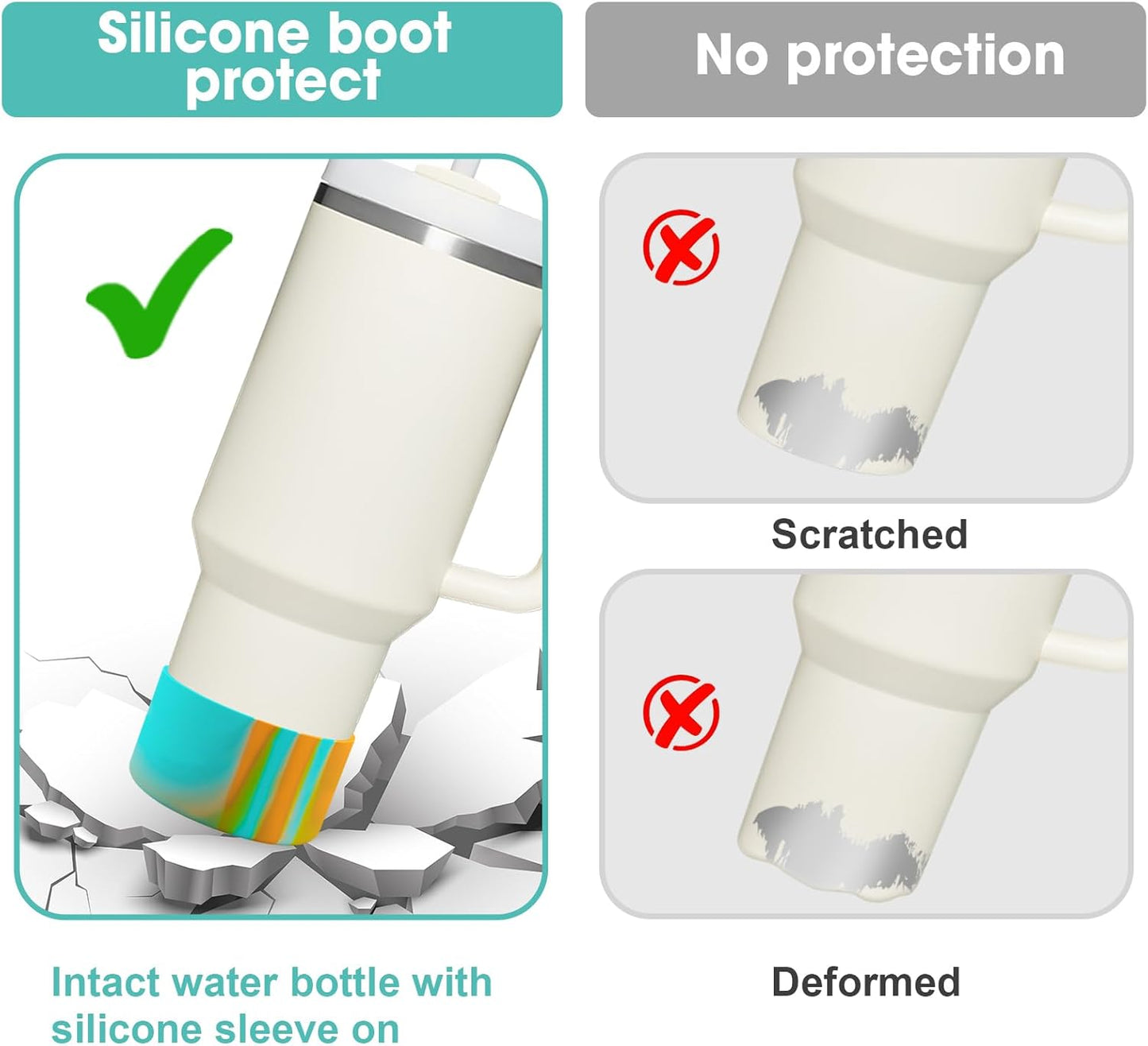 Upgrade 2PCS Protective Silicone Boot Bumper for Stanley Quencher Adventure 40oz 30oz IceFlow 20oz 30oz Tumbler, Water Bottle Bottom Sleeve Cover Accessories for Stanley Mug Cup(Blue+Green +Orange)