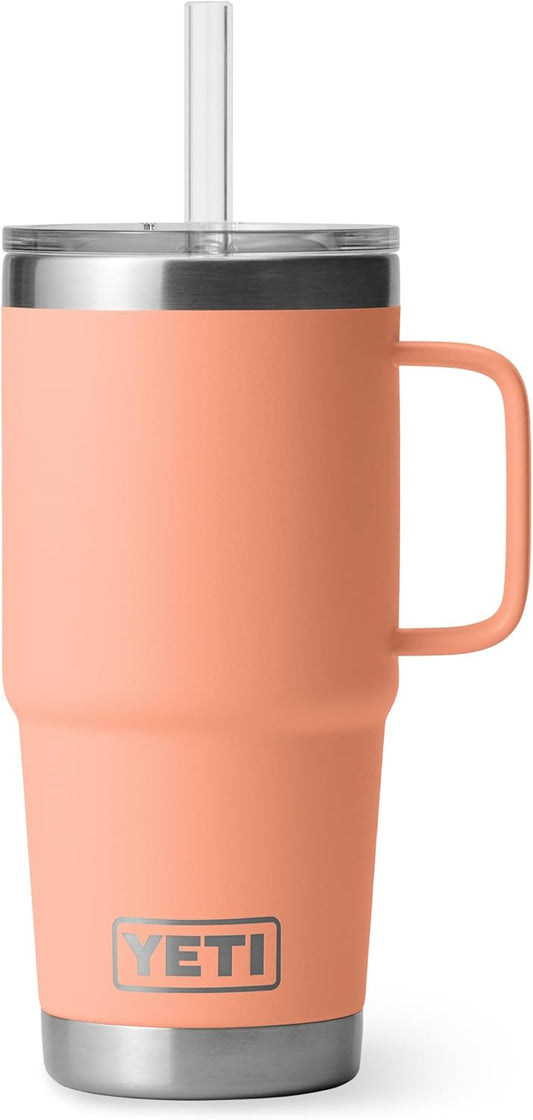 YETI Rambler 25 oz Tumbler with Handle and Straw Lid, Travel Mug Water Tumbler, Vacuum Insulated Cup with Handle, Stainless Steel, Lowcountry Peach