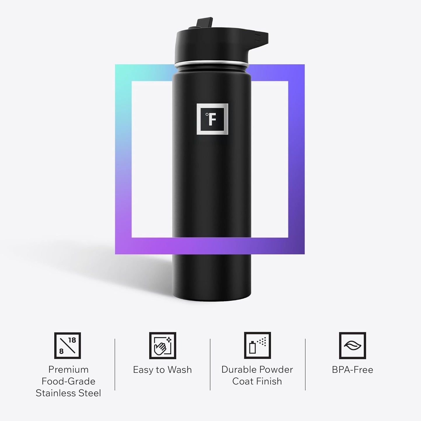 IRON °FLASK Camping & Hiking Hydration Flask with Straw, Wide Mouth Insulated Stainless Steel Sports Water Bottle - 22 oz Lavender