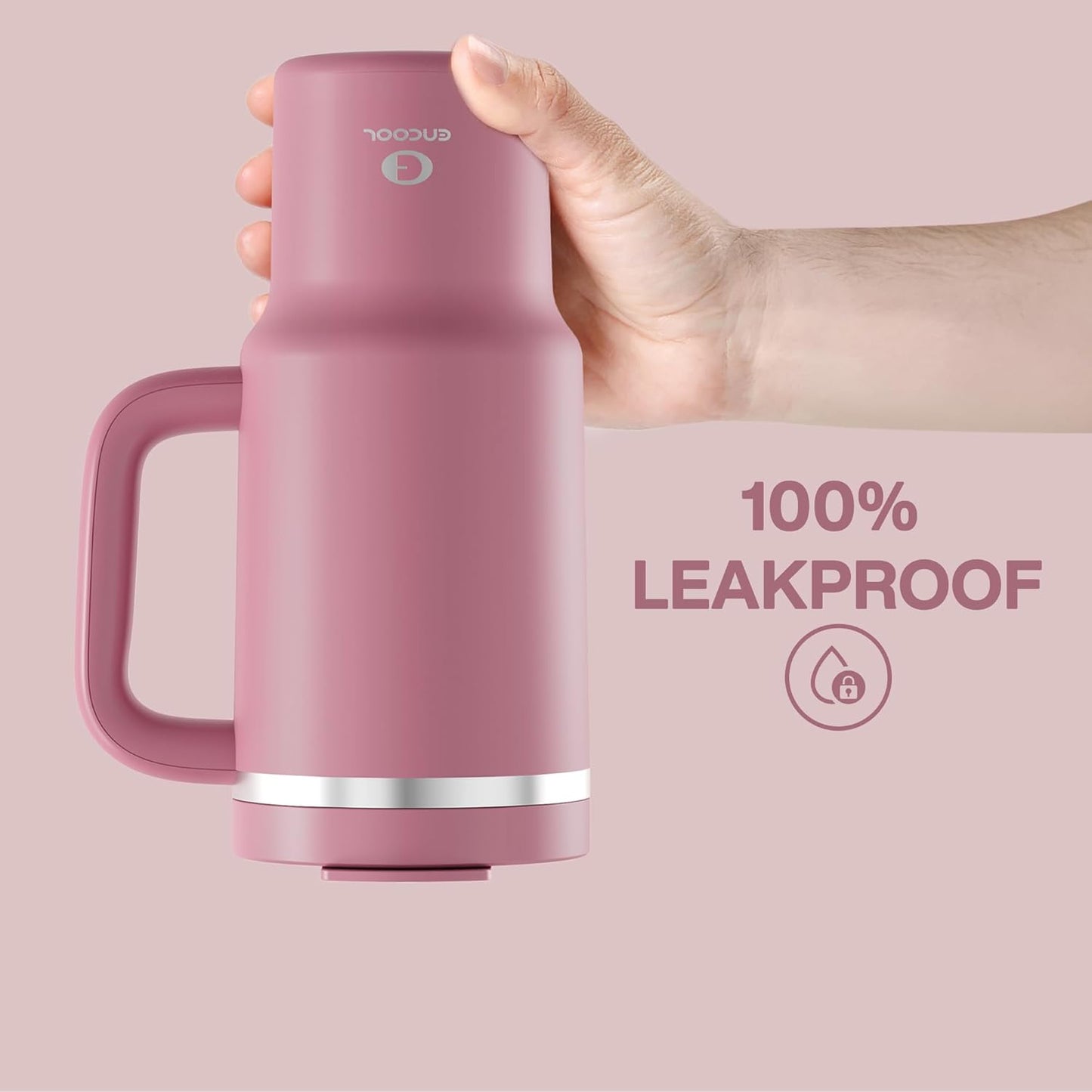 ENCOOL 32 oz Tumbler with Handle and Straw: Stainless Steel Insulated Tumbler Keeps Cold for 24 Hours, Leakproof Travel Cup Fits in Cup Holder and BPA-Free,Turkish Rose