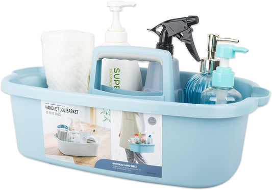 Large Cleaning Supplies Caddy Portable Shower Basket Supply Organizer with Handle Plastic Bucket Tool Storage for Bathroom, Bedroom, Kitchen, College Dorm, Garden, Blue