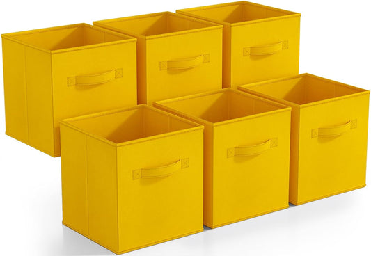 Sorbus Foldable Storage Cubes - 6 Fabric Baskets for Organizing Pantry, Shelf, Toy Box, Cubby, Closet Organizer - 11 Inch Collapsible Closet Organizers and Storage Bins (Dark Yellow 6 Pack)