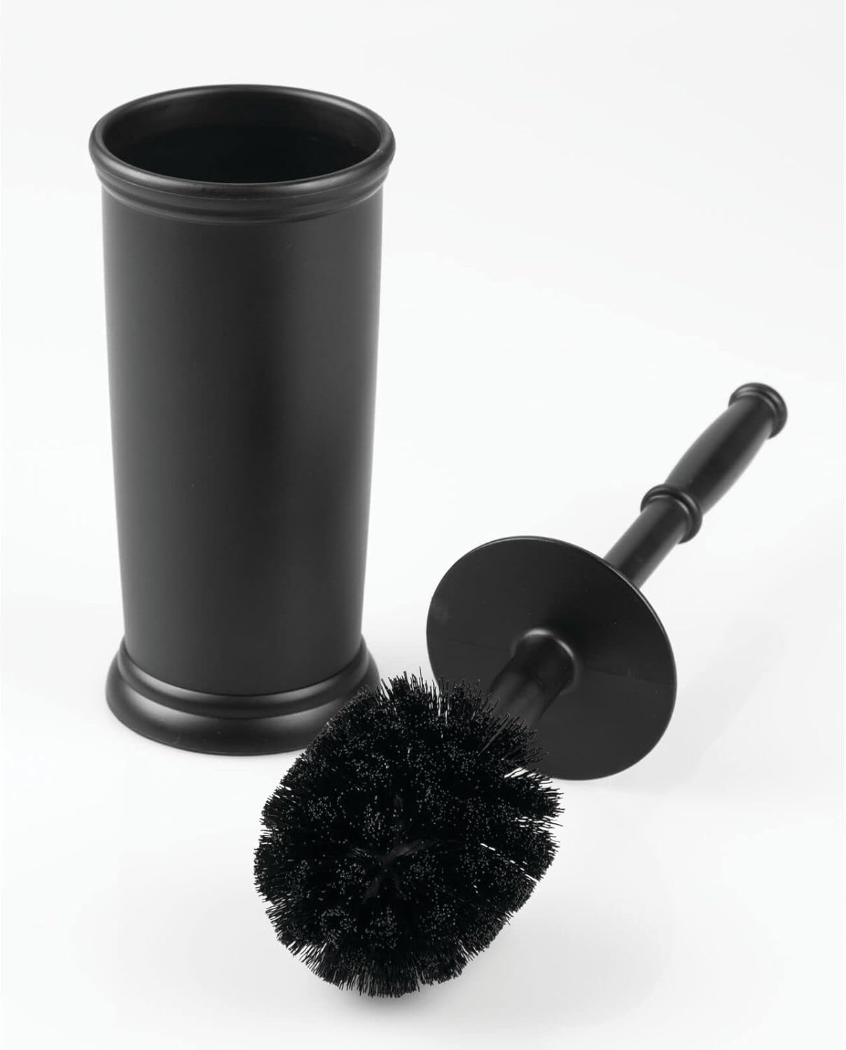 mDesign Toilet Bowl Brush and Holder - Covered Bathroom Toilet Brush - Standing Toilet Bowl Scrubber in Modern Holder - Compact, Space Saving, Deep Cleaning Brush for Toilet - Hyde Collection - Black