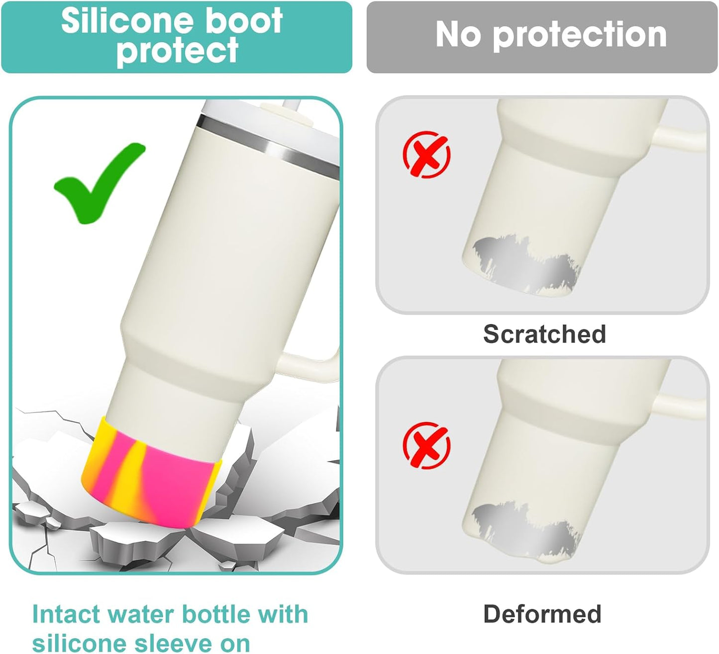 Upgrade 2PCS Protective Silicone Boot Bumper for Stanley Quencher Adventure 40oz 30oz IceFlow 20oz 30oz Tumbler, Water Bottle Bottom Sleeve Cover Accessories for Stanley Mug Cup(Orange+Pink)