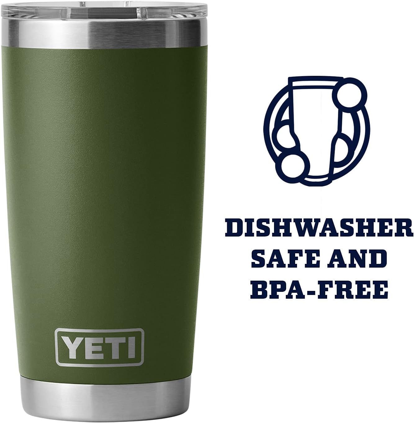 YETI Rambler 20 oz Tumbler, Stainless Steel, Vacuum Insulated with MagSlider Lid, Highlands Olive