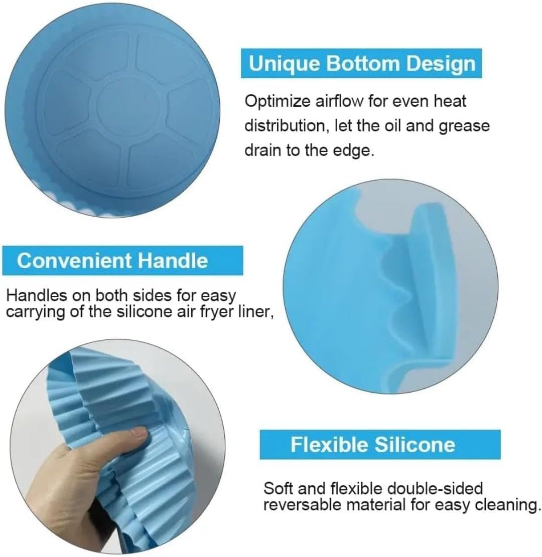 6 Pcs Non Stick Reusable Silicone Air Fryer Pot Heat Resistant Basket Oven Accessories Round Baking Tray (Multicolor)