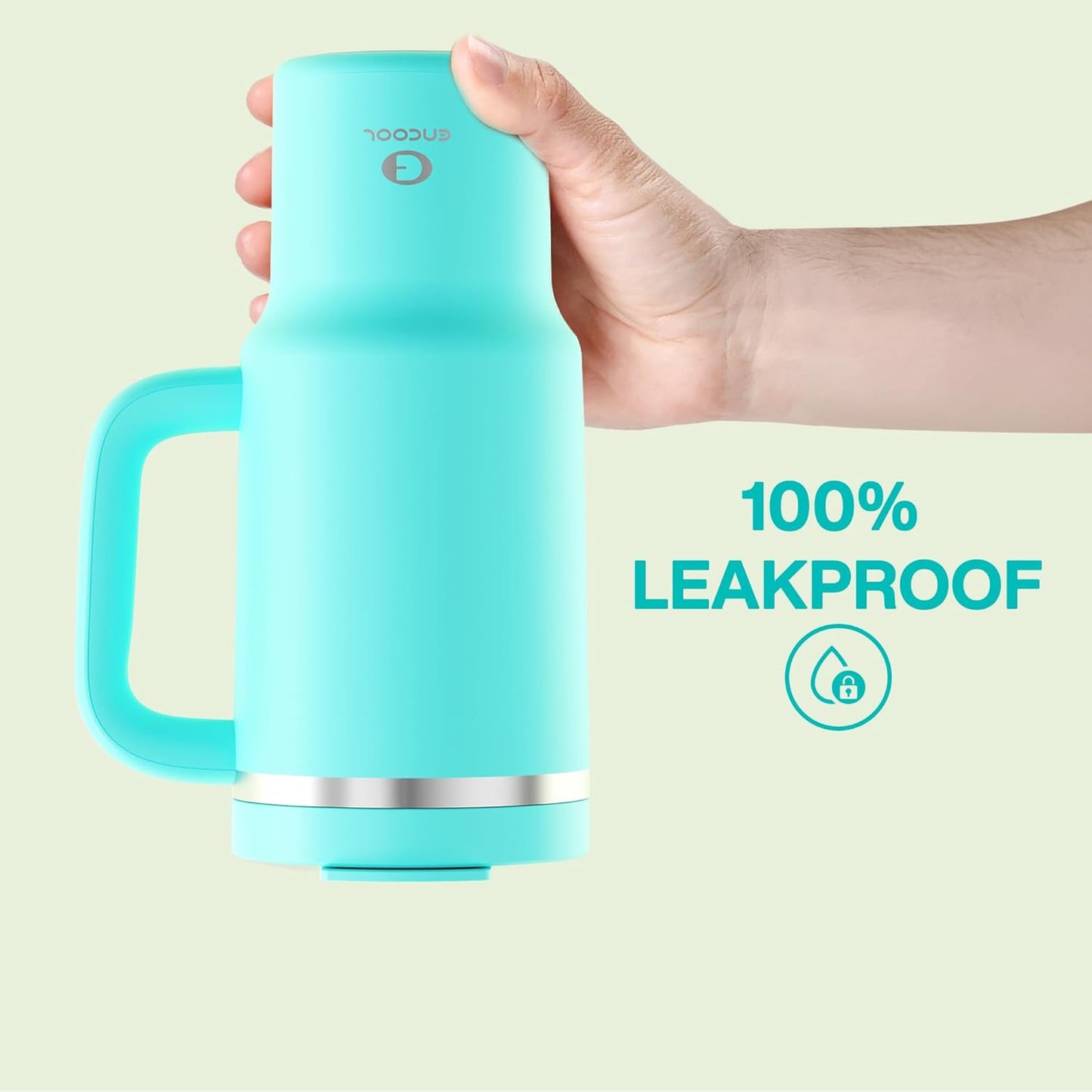 32 oz Tumbler with Handle and Straw: Stainless Steel Insulated Tumbler Keeps Cold for 24 Hours, Leakproof Travel Cup Fits in Cup Holder and BPA-Free,Aquamarine Blue
