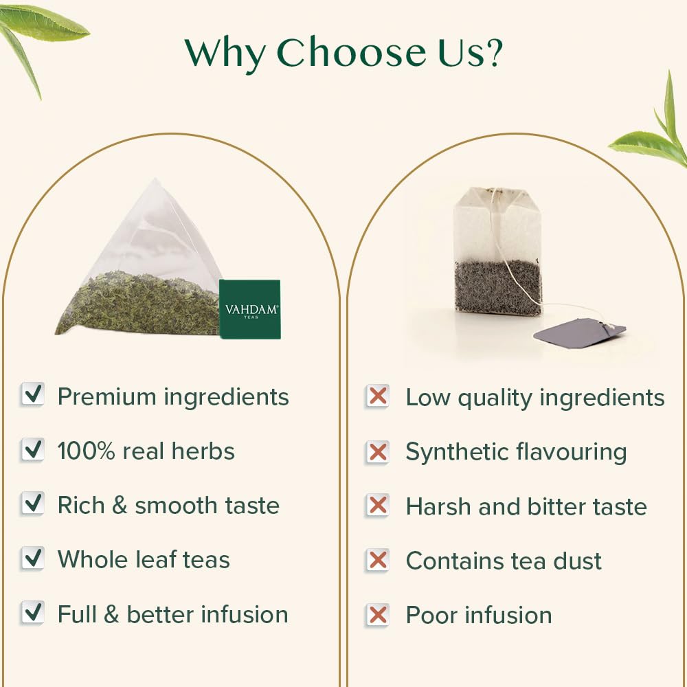 VAHDAM, Mint Green Tea Bags (100 Count) 100% Pure Leaf Tea, High Grown, Low Caffeine, Non GMO, Gluten Free | Plant-Based Pyramid Tea Bags | Direct from Source