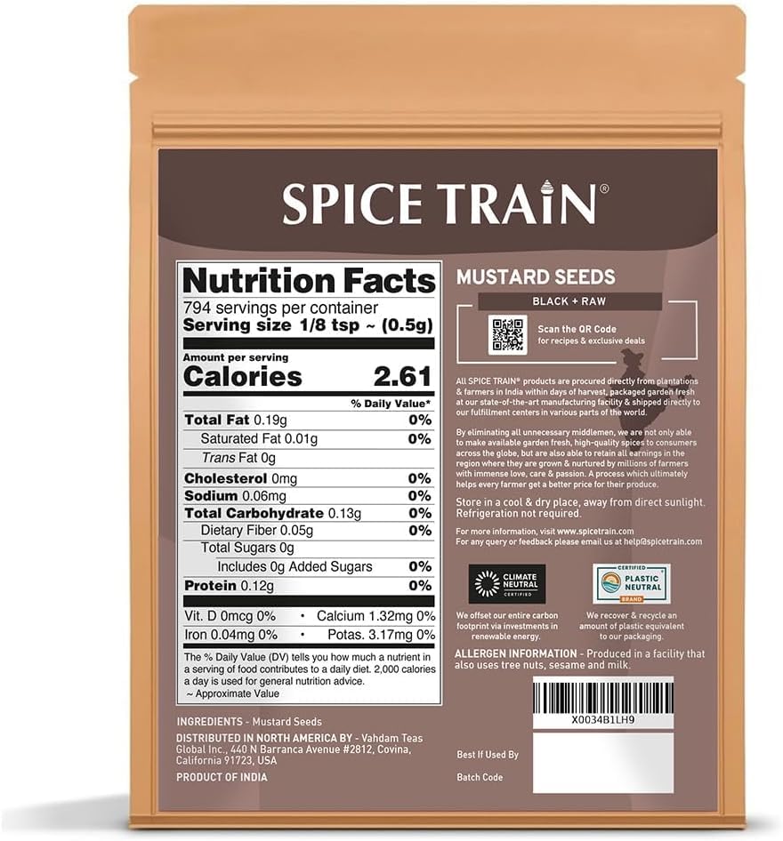 Black Mustard Seeds (397g/14oz), Gluten free, 100% Raw, Sourced from India, Packed in Resealable Zip Lock Pouch