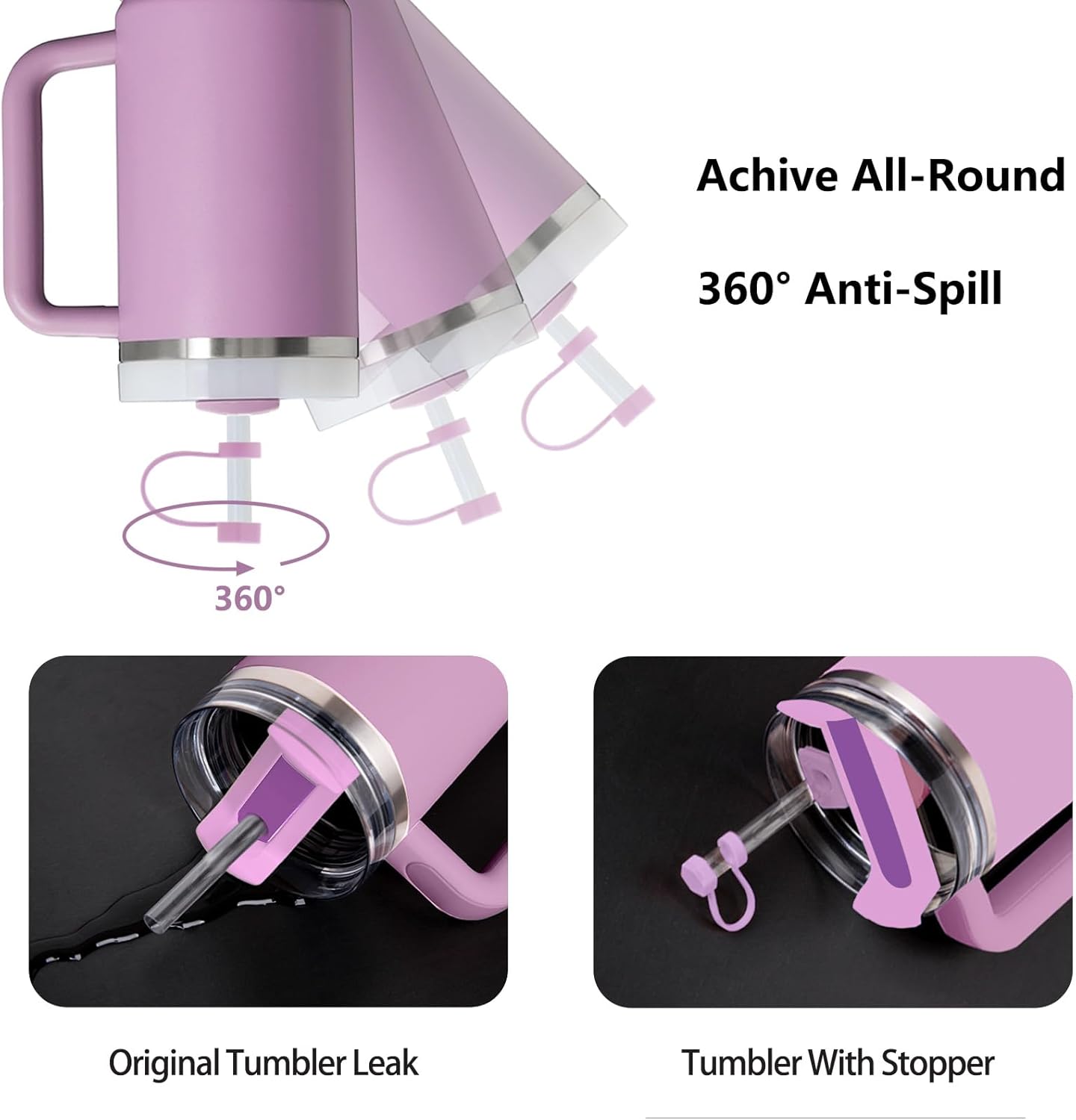 Silicone Spill Stopper Set Compatible with Stanley Cup 2.0 30oz & 40oz with Straw Cover (Set of 2, Lilac)