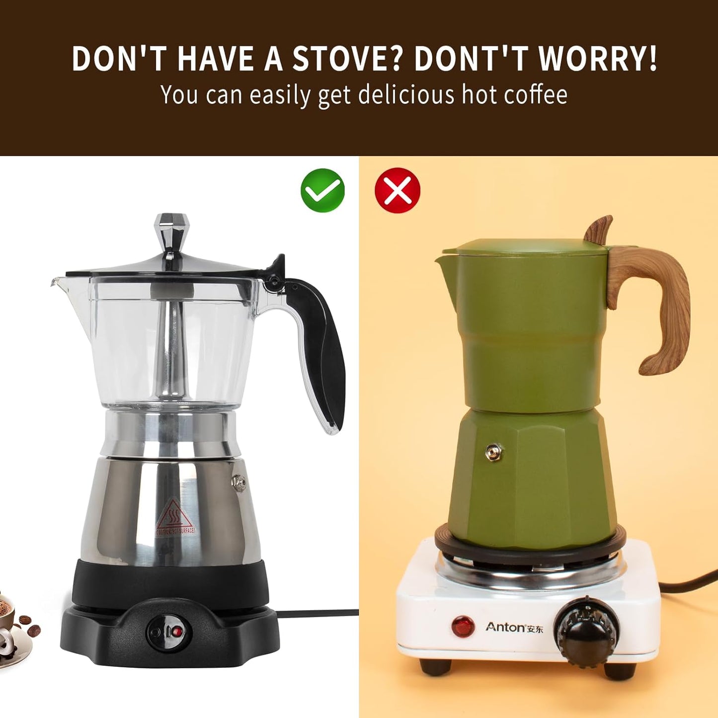 Cafeteras Electricas Modernas Moka Pot, Italian Coffee Espresso Machine, 6 Cup Cuban Coffee Maker with Detachable Base & Overheat Protection, Greca Electrica De Cafe Gift for Travel