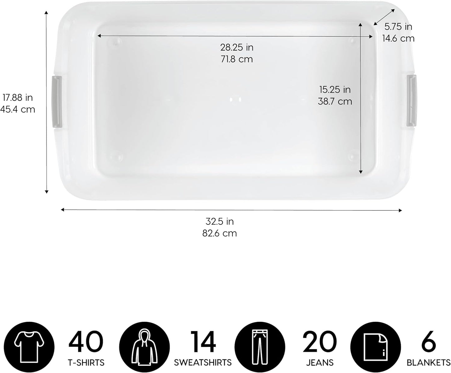 IRIS USA 50 Qt Plastic Under Bed Storage Organizer Bin Container with Secure Lids and Durable Black Buckles, Multi-Purpose for Clothes Shoes Clothing Bedding, Long, Clear