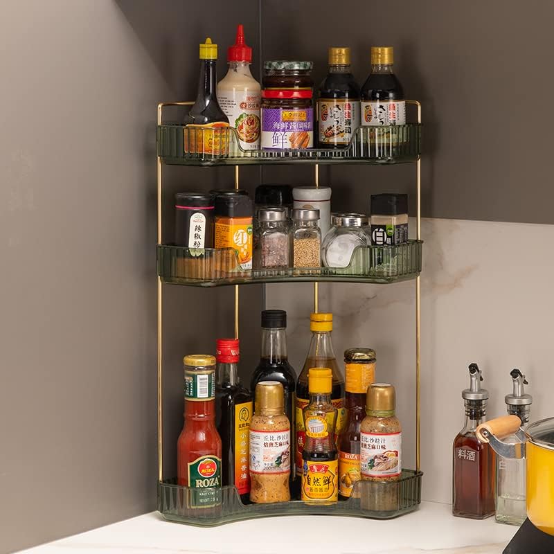 3-Tier Corner Bathroom Counter Organizer – Classic Storage Shelf for Makeup, Perfume & Toiletries, Space-Saving Countertop Tray Fits Bathroom, Dresser, Kitchen (Sage Green)