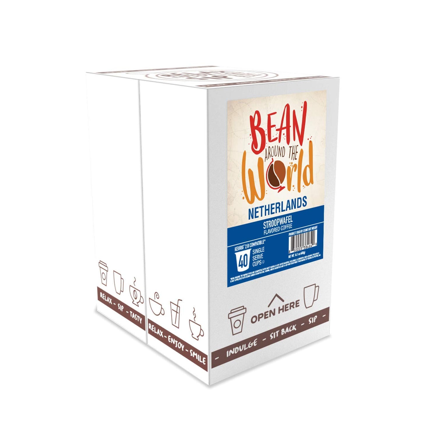 Bean Around The World Flavored Coffee Compatible With 2.0 Keurig K Cup Brewers, Stroopwafel, 40 Count (Pack of 1)