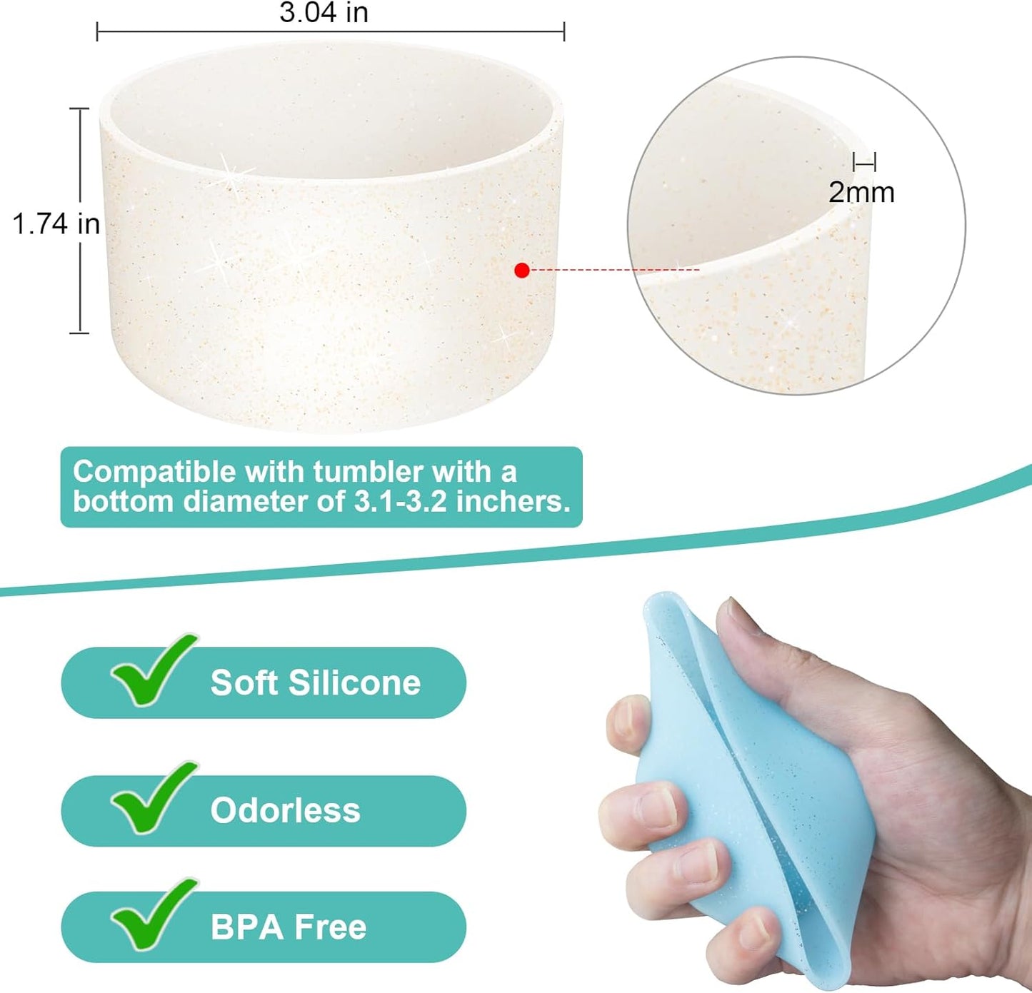 Upgrade 2PCS Protective Silicone Boot Bumper for Stanley Quencher Adventure 40oz 30oz IceFlow 20oz 30oz Tumbler, Water Bottle Bottom Sleeve Cover Accessories for Stanley Mug Cup(Glitter Golden)