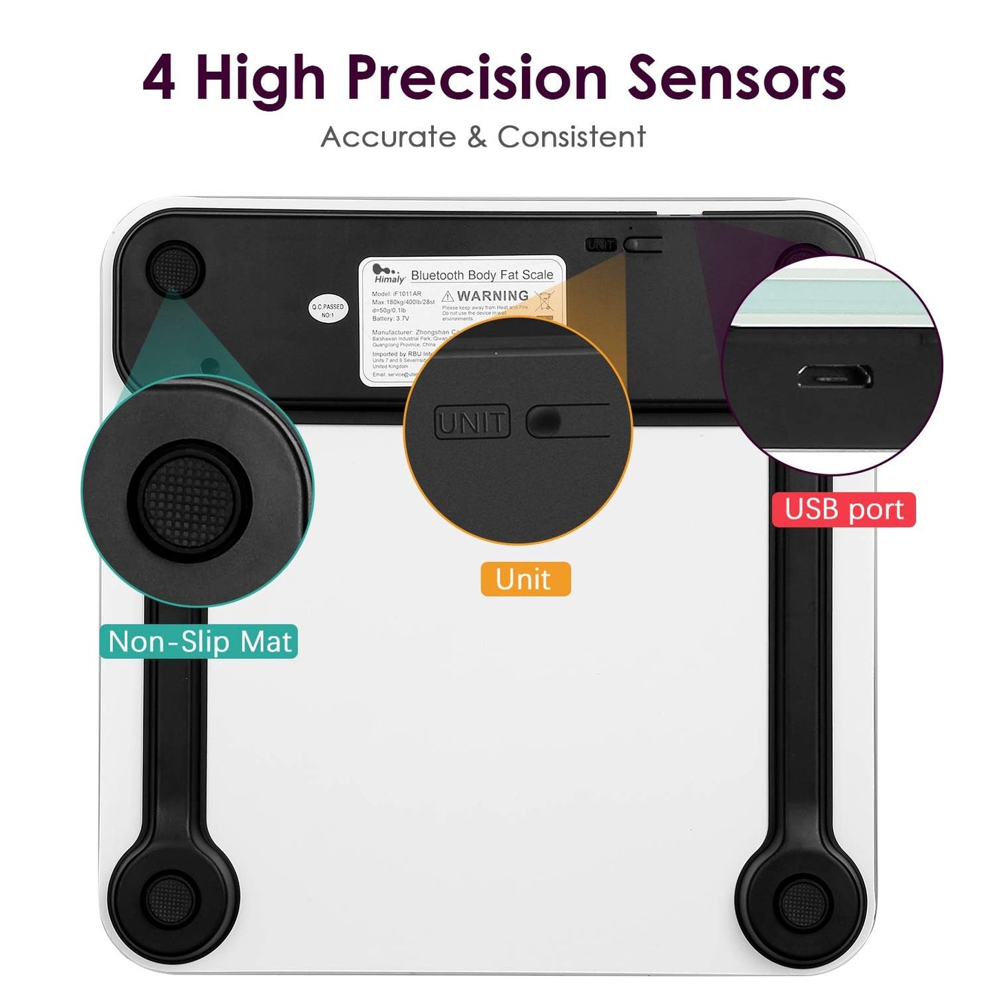 himaly USB Rechargeable Bathroom Scale for Body Weight, Digital Weight Scale Bluetooth for Accurate BMI Body Fat Scale Muscle Mass Composition Monitor with App, 400 lbs