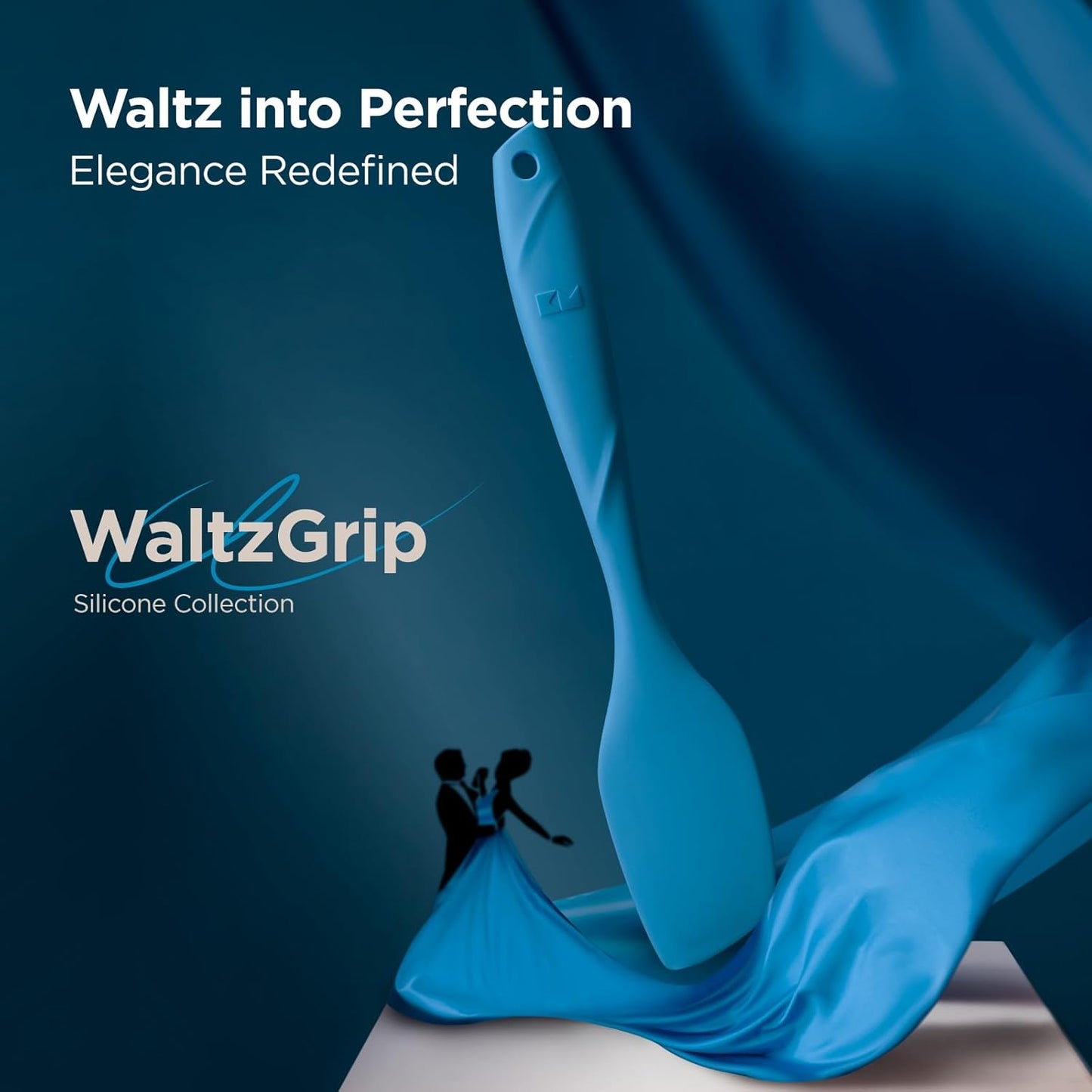 Kitchen Mama WaltzGrip Platinum Silicone Scraping Spatula: Heat Resistant, Seamless, Non Stick for Frying Pan Cookware, Safe, Flexible Bowl Scraper - Ideal for Mixing, Baking, Stirring (Blue)