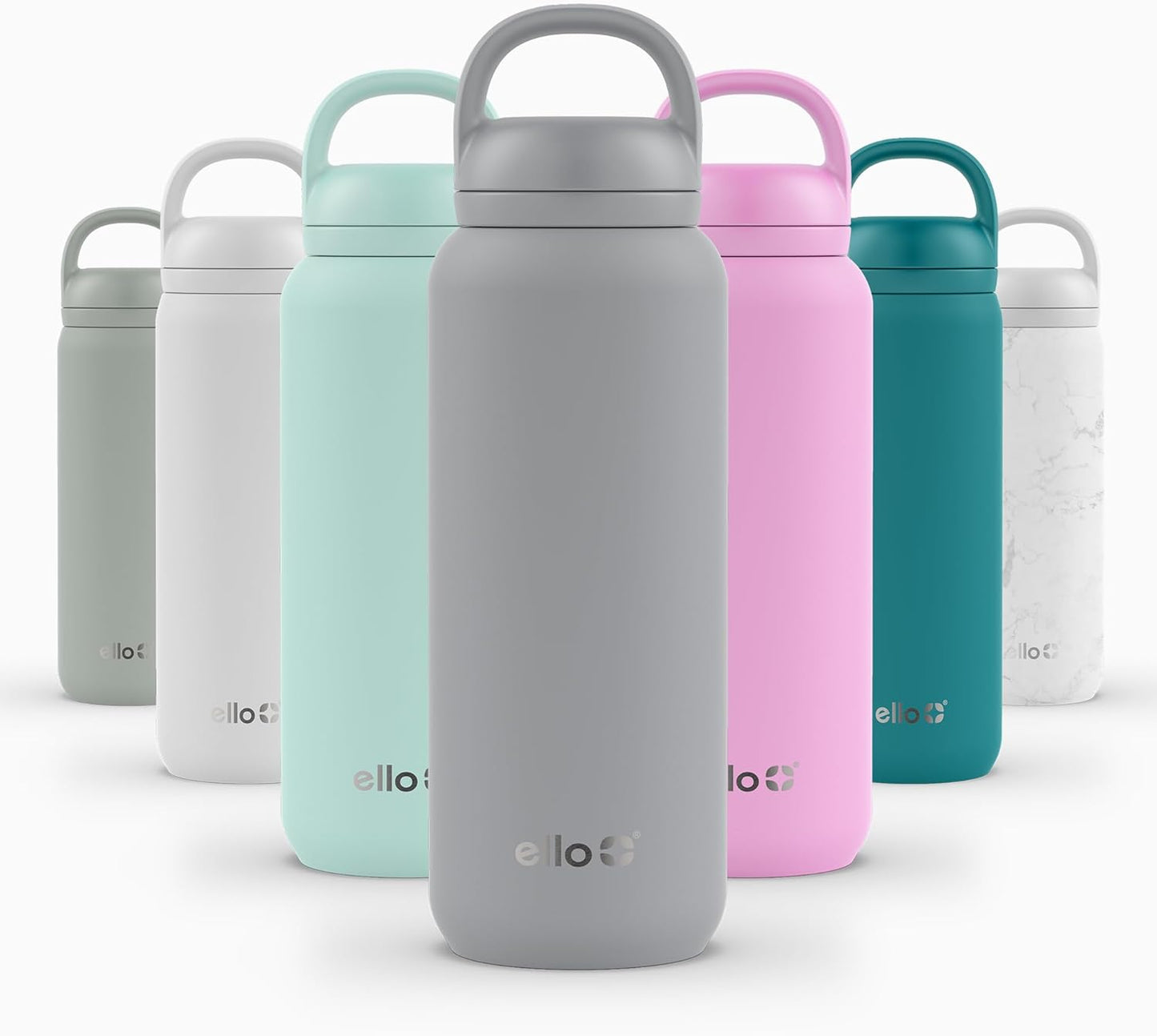 Ello Cooper Twist 32oz Stainless Steel Water Bottle with Chug Lid | Leak Proof | Double Walled and Vacuum Insulated | Built in Carry Loop | Dishwasher Safe | Gray