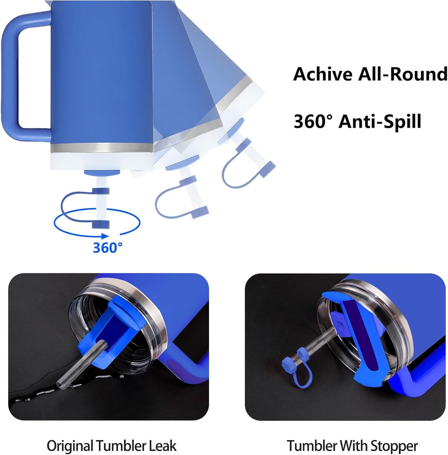 Silicone Spill Stopper Set Compatible with Stanley Cup 2.0 30oz & 40oz with Straw Cover (Set of 2, Iris)