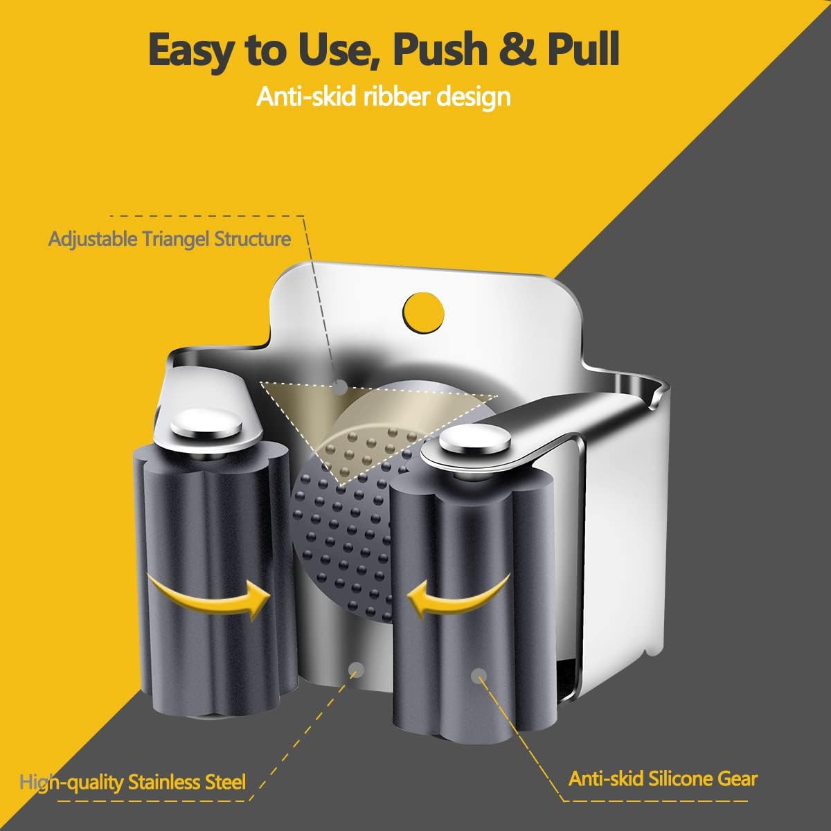 Verdenu 25 Pack Broom Holder Wall Mount, Mop and Broom Holder Wall Mount, Stainless Steel Command Mop Holder with Screws, Garden Tool Storage Organizer for Kitchen, Home, Bathroom, Garage, Grey