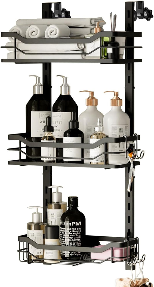 TAILI Hanging Shower Caddy Over The Door Adjustable Hanging Organizer Rack with Hooks, Sturdy Rust Proof Shower Organizer Shelf Basket Storage Rack, No Drilling