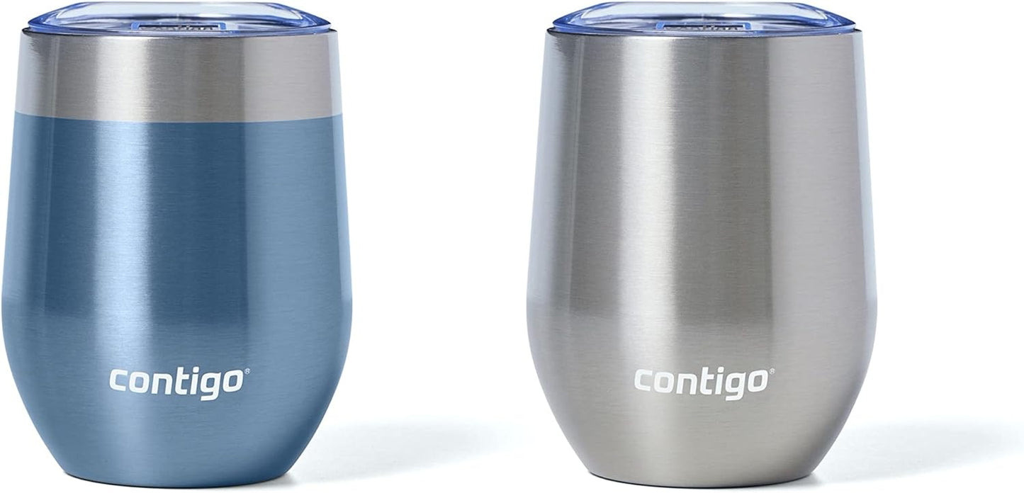 Contigo River North Stainless Steel Wine Tumbler with Splash-Proof Lid, 12oz., 2 Pack, Dark Ice & Stainless Steel