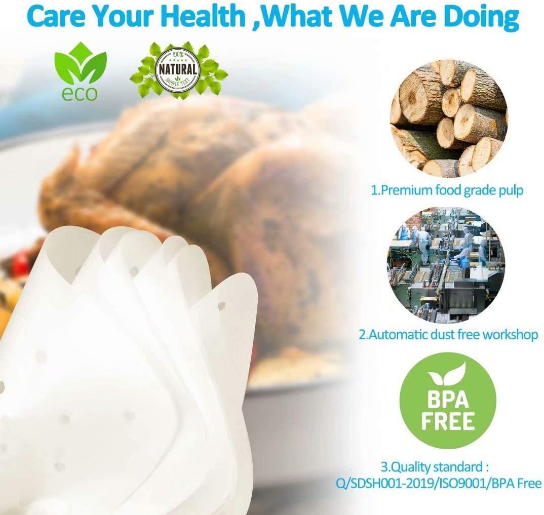 200pcs 8.5inch Square Perforated Parchment Paper Sheets, Premium Nonstick Bamboo Steamer Liner for Air Fryers, Steaming Basket, Oven, Baking, Cooking