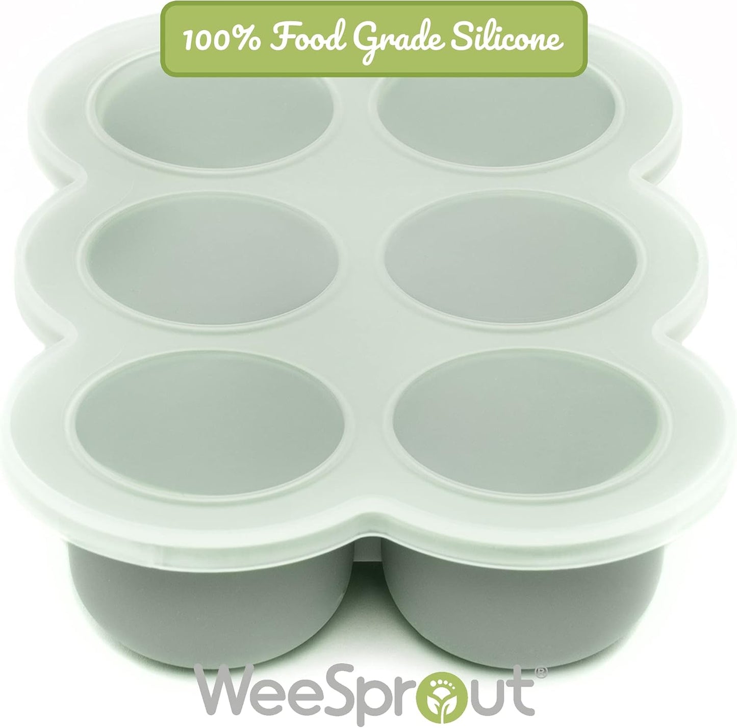 WeeSprout Silicone Baby Food Freezer Tray with Clip-on Lid - Perfect Storage Container for Homemade Baby Food, Vegetable & Fruit Purees, and Breast Milk (Matte Green, Six 3 Ounce Sections)