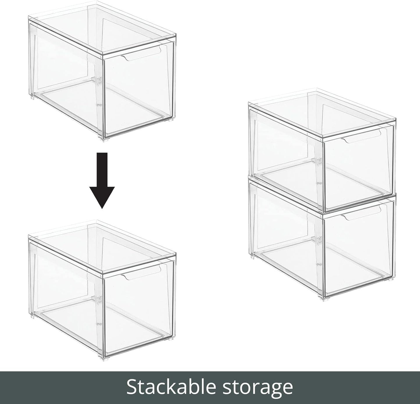 mDesign Plastic Stackable Closet Storage Organizer Bins with Pull Out Drawer for Cabinet, Desk, Shelf, Cupboard, or Dresser Organization - Lumiere Collection - Clear