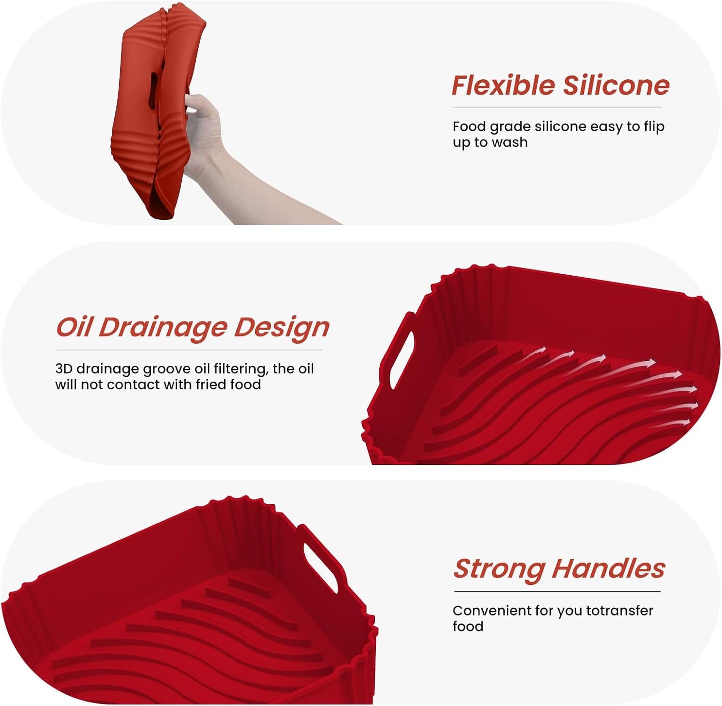 Redfly 2 Pack Silicone Air Fryer Liners, Square Reusable Non-Stick Basket Inserts for 4-5 QT Air Fryers, Dishwasher Safe Parchment Paper Replacement Accessories Red&Blue