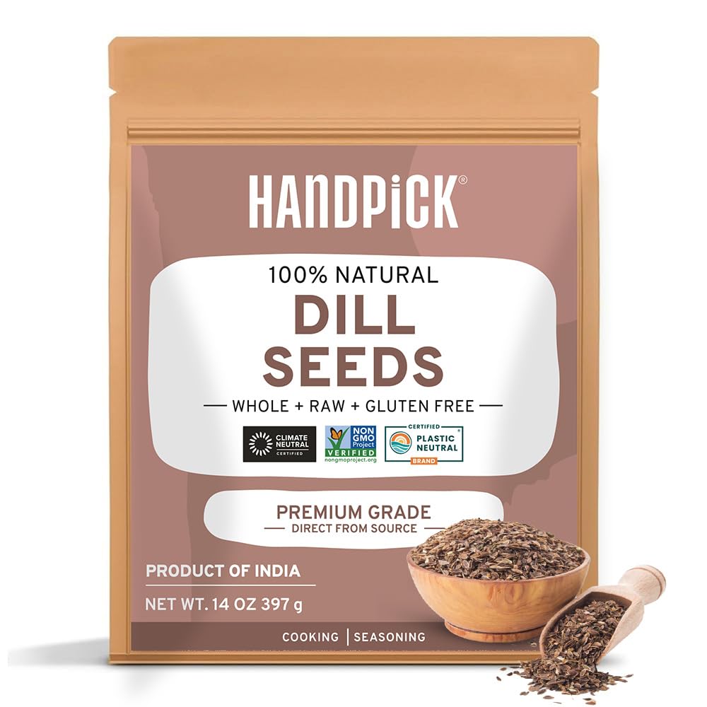 HANDPICK Dill Seeds (397g/14oz) Non GMO, Gluten Free, 100% Raw, Sourced from India, For Cooking, Drinks, Packed in Resealable Ziplock Pouch | For Pickling