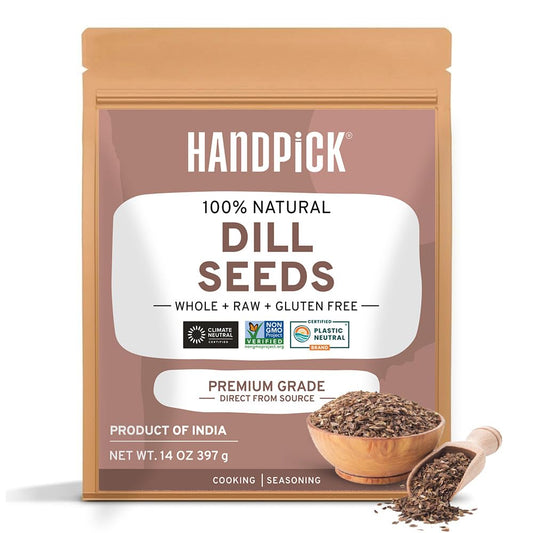 HANDPICK Dill Seeds (397g/14oz) Non GMO, Gluten Free, 100% Raw, Sourced from India, For Cooking, Drinks, Packed in Resealable Ziplock Pouch | For Pickling
