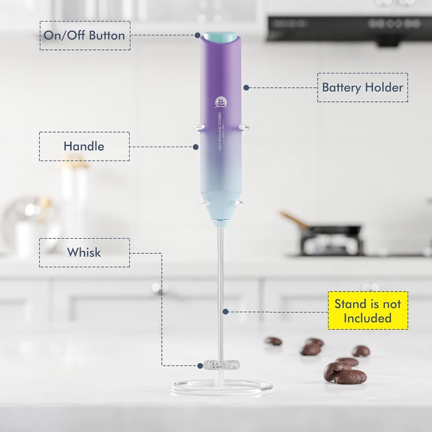 Powerful Milk Frother Handheld Foam Maker, Mini Whisk Drink Mixer for Coffee, Cappuccino, Latte, Matcha, Hot Chocolate, No Stand, North Light