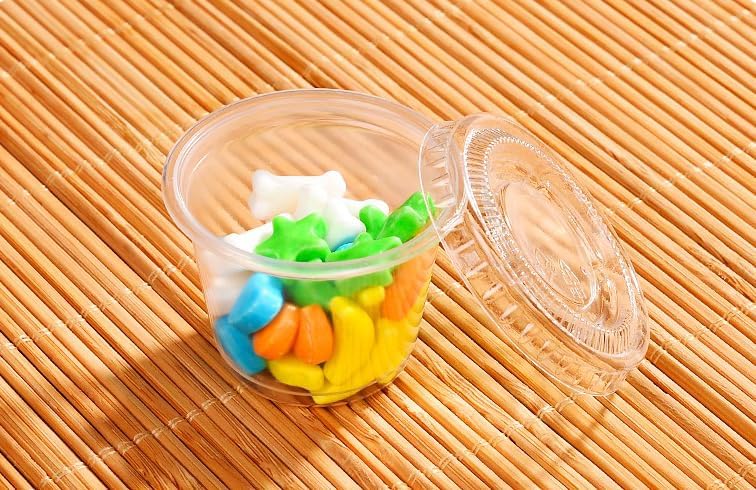 EDI [1 OZ, 100 Sets] Clear Disposable Plastic Portion Cups With Leakproof Lids | Jello Shot, Condiment, Dipping Sauce, Souffle Cups | BPA Free | Recyclable