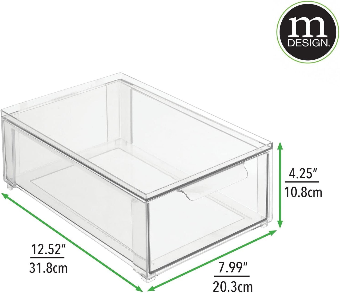 mDesign Plastic Stackable Bathroom Storage Organizer Bin with Pull Out Drawer for Cabinet, Vanity, Shelf, Cupboard, Cabinet, or Closet Organization - Lumiere Collection - 4 Pack - Clear