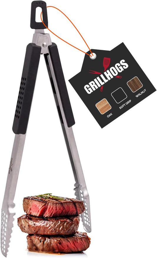 12" Long Tongs 18/0 Stainless Steel BBQ Grill Tongs with Durable Soft Grip Handle for Cooking - Durable Grilling Accessory, Tongs for Cooking & Kitchen, Outdoor Barbecue, Easy to Clean