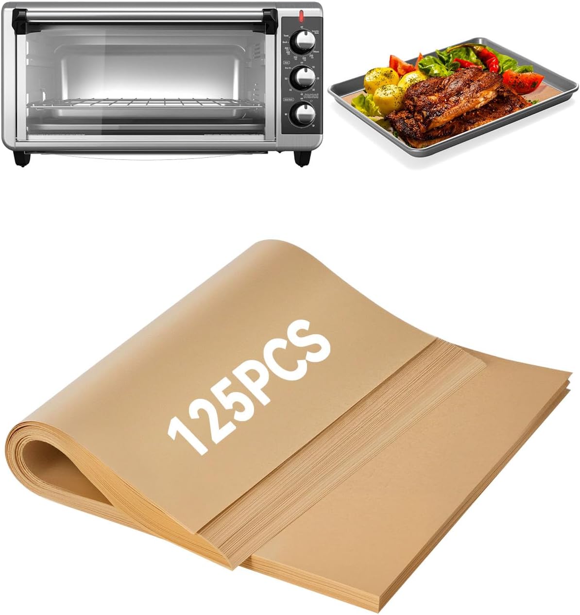 Air Fryer Liners Compatible with BLACK+DECKER 8-Slice Extra Wide Convection Toaster Oven TO3250XSB/TO3265XSSD/CTO6335S,125PCs Disposable Precut Nonstick Bcaking Parchment Paper Sheets for Easy Cleanup