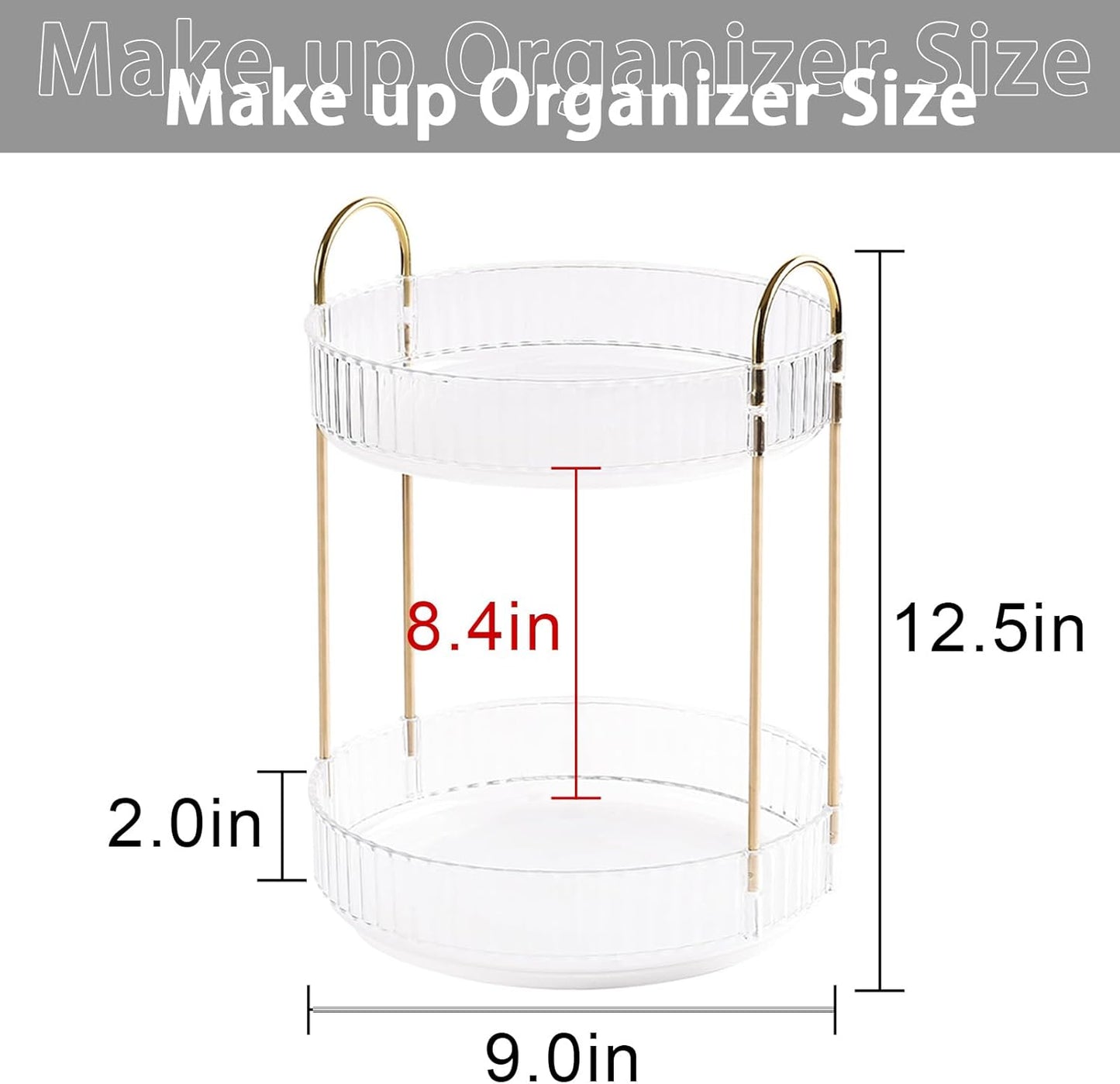 Rotating Makeup Organizer for Vanity, High-Capacity Skincare Clear Make Up Storage Perfume Organizers Cosmetic Dresser Organizer Countertop 360 Spinning (Clear, 2 Tier)