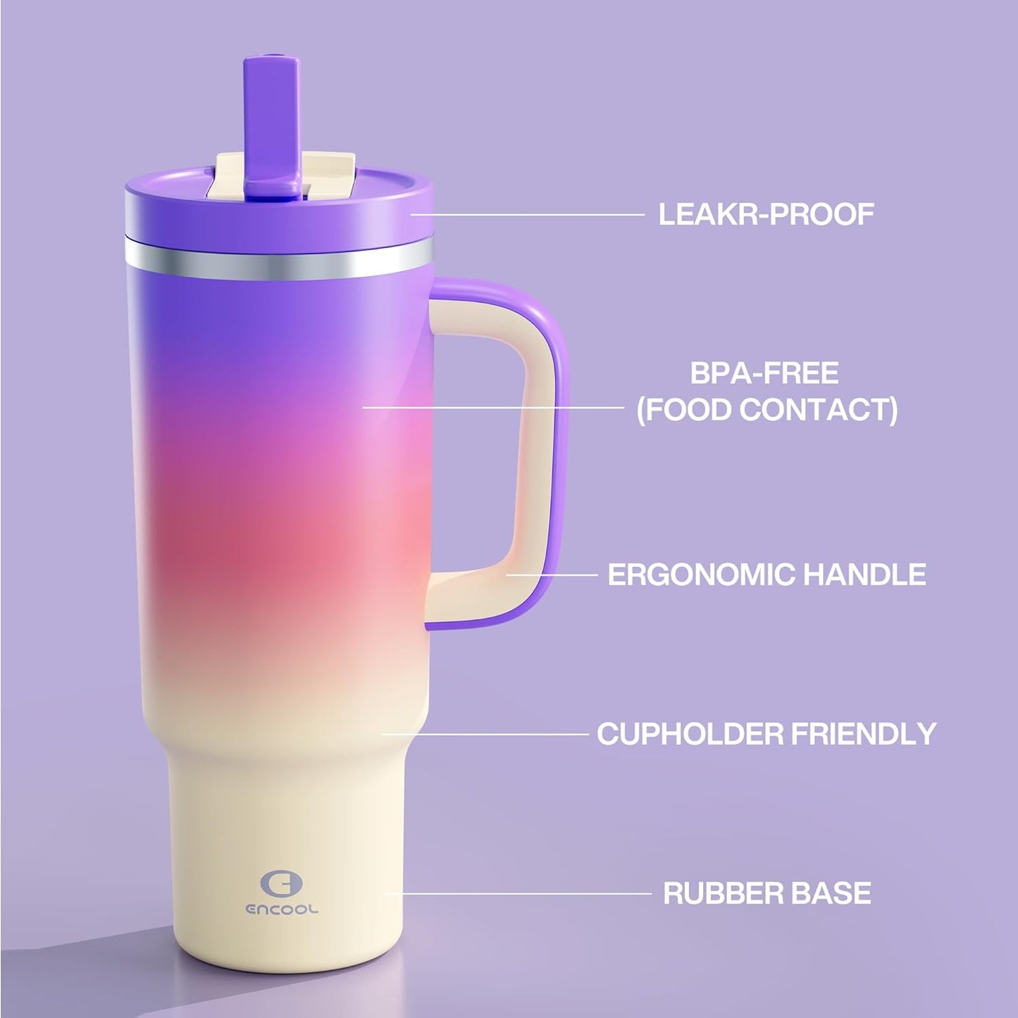 40 oz Tumbler with Handle and Straw: Stainless Steel Insulated Tumbler Keeps Cold for 24 Hours, Leakproof Travel Cup Fits in Cup Holder and BPA-Free, Peach Dream