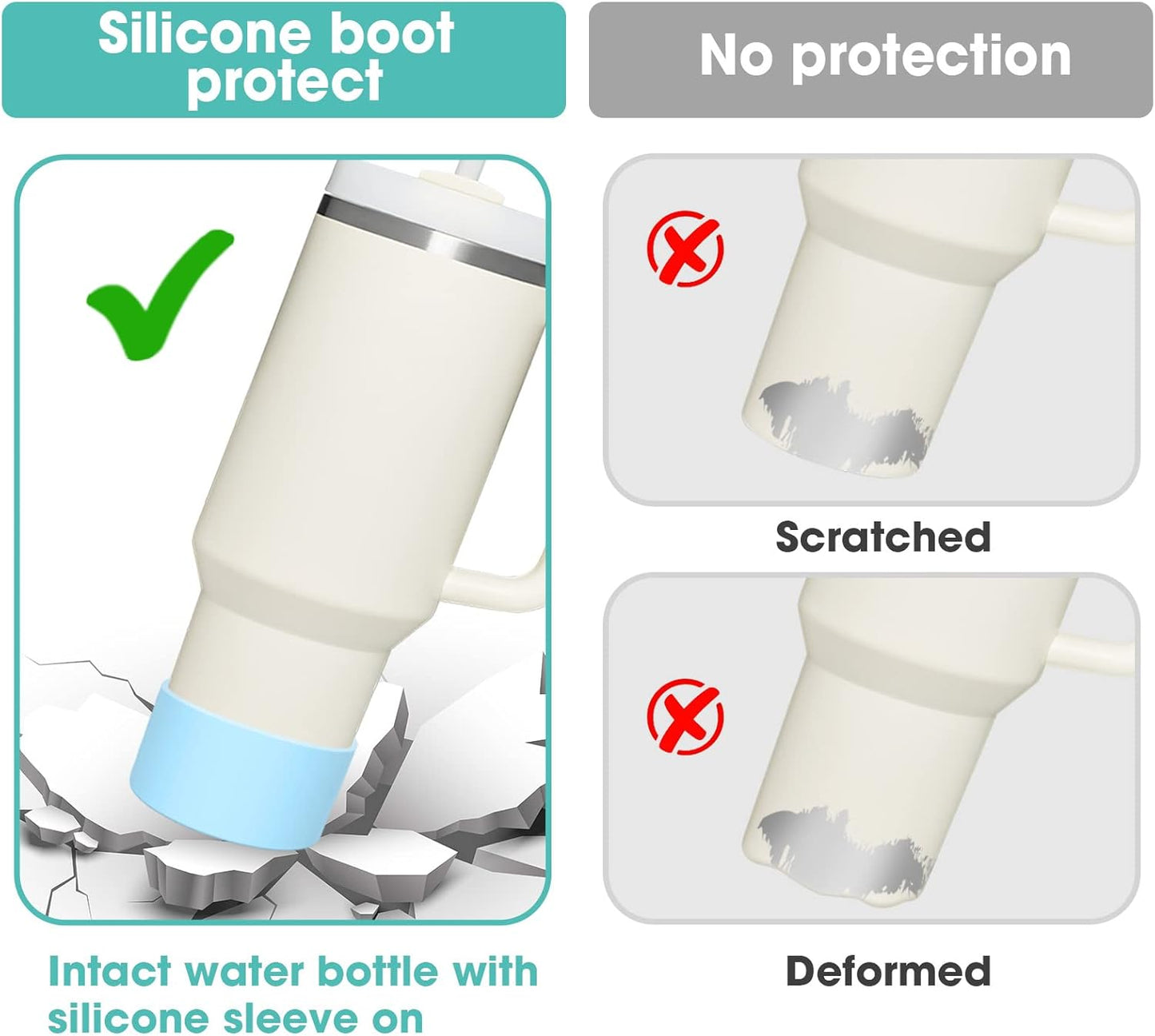 Upgrade 2PCS Protective Silicone Boot Bumper for Stanley Quencher Adventure 40oz 30oz IceFlow 20oz 30oz Tumbler, Water Bottle Bottom Sleeve Cover Accessories for Stanley Mug Cup(Blue)