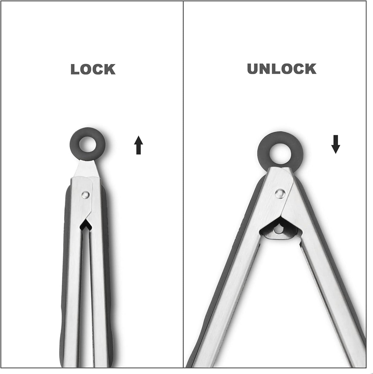 Premium 304 Stainless Steel Barbecue Turners, Heavy Duty Non-Stick BBQ Cooking Kitchen Tongs, 9" and 12" Grey