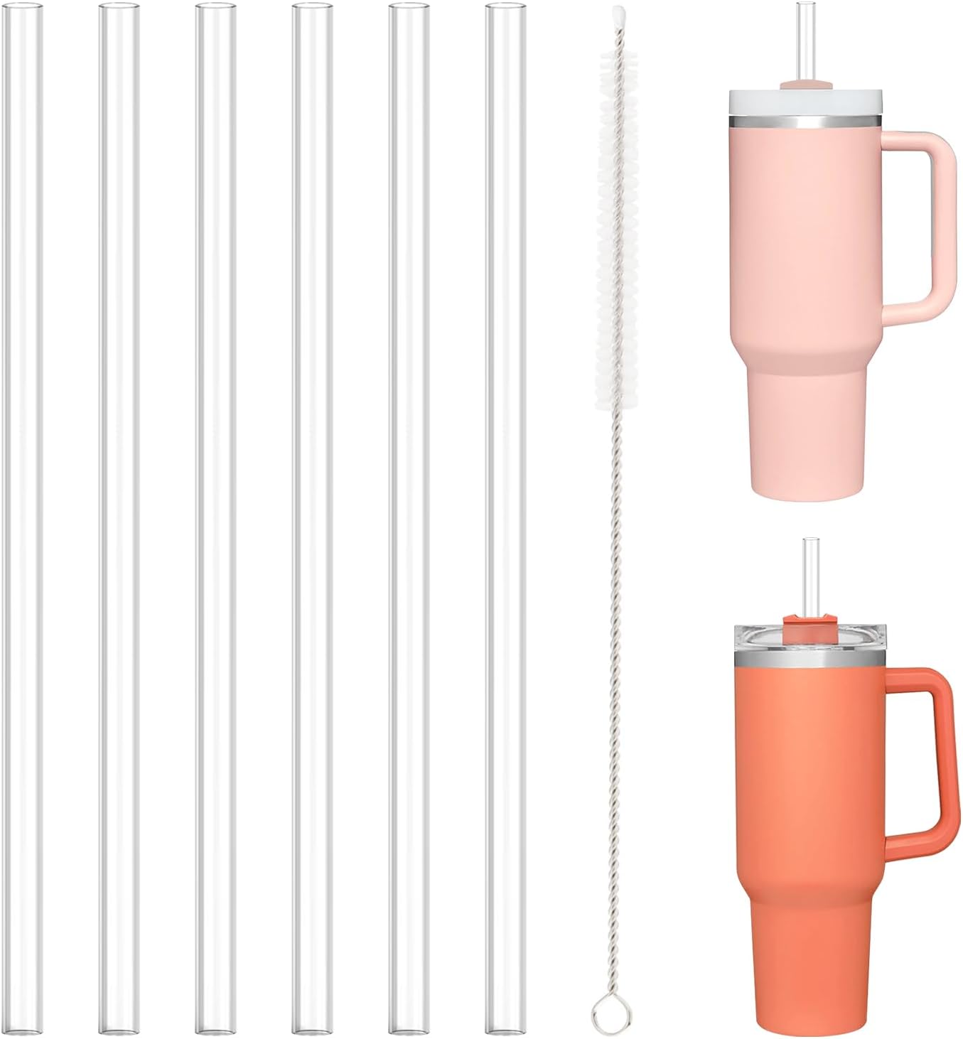 Aillwith 6 PCS Replacement Straws for Stanley Cup 40 oz 30 oz 64 oz Tumbler, Reusable Drinking Straws with Cleaning Brush for Stanley Cup Accessorie, BPA Free, Dishwasher Safe