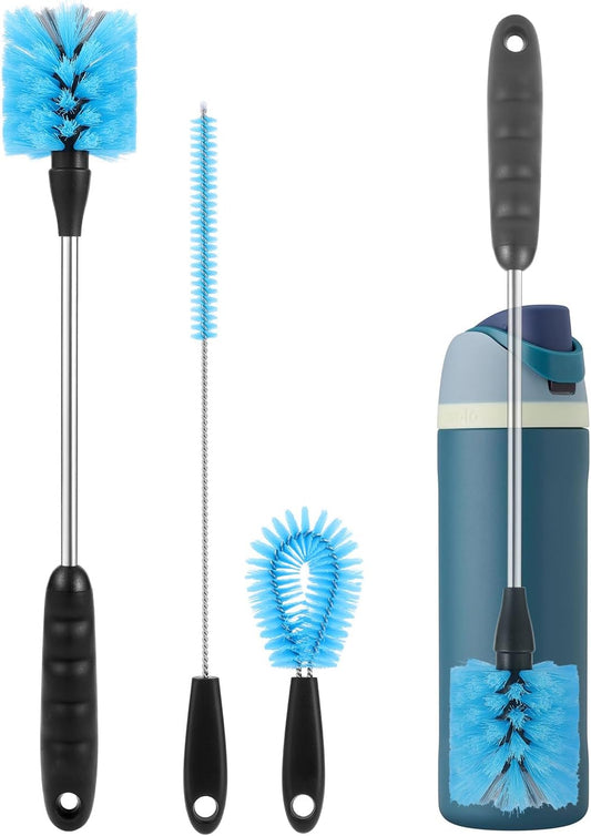 EasyAcc Water Bottle Cleaner Brush, 3 Pack 15 Inches Straw Brush Cleaner for Owala Stanley Hydroflask, Long Handle, with Straw Cleaner & Nipple Brush, for Coffee Mugs, Ice Tea Jars