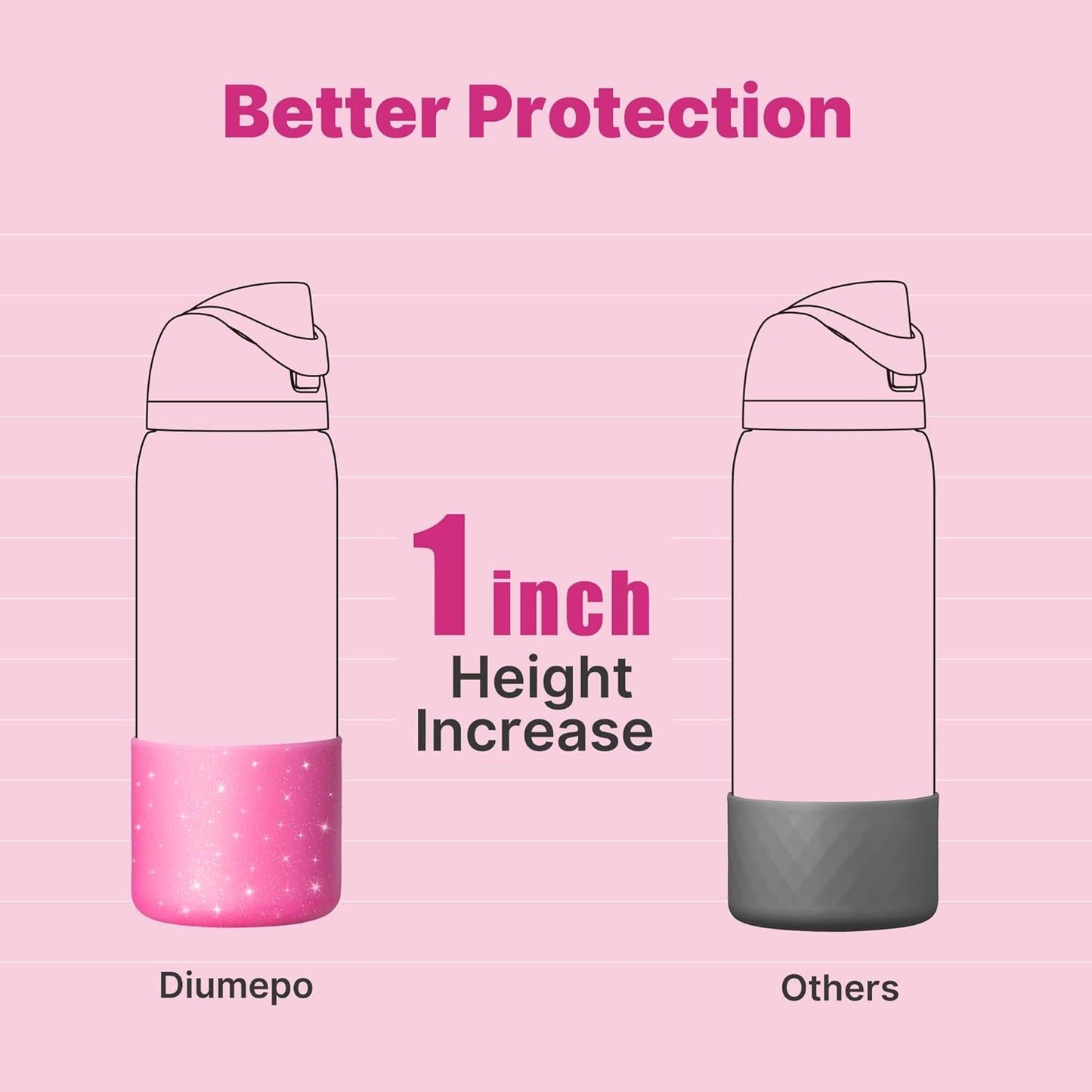 Silicone Water Bottle Boot for Owala 32 oz, Anti-Slip Protective Sleeve for Owala Twist & FreeSip & Flip Stainless Steel Water Bottle, Boot Bottom Base (Glitter Rose Red)