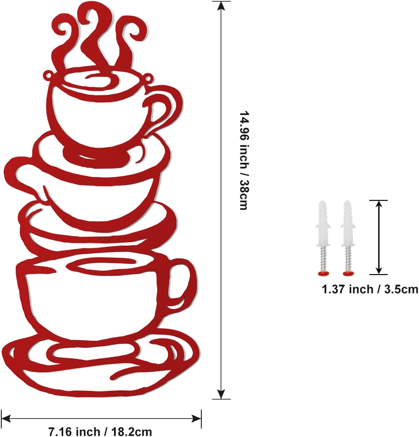 Lynicon Coffee Cup Metal Wall Art, Farmhouse Kitchen Restaurant Decor Coffee Bar Sign, Red