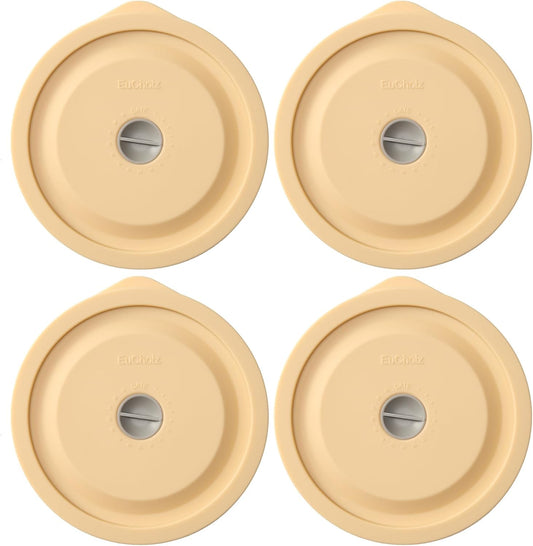 Replacement Lids for Pyrex 7201-PC 4 Cup, Silicone Round Storage Cover Lid for Anchor Hocking Glass Bowl 4 Pack with Date Mark Beige