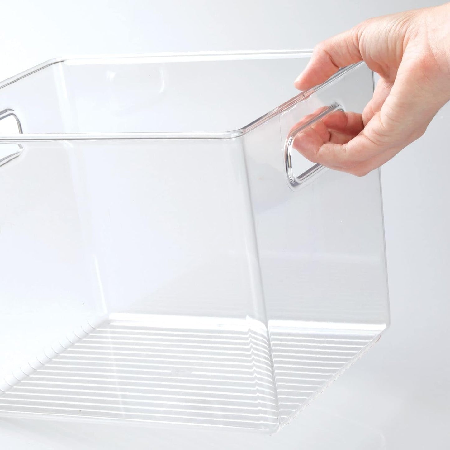 mDesign Plastic Storage Closet Organizer Bin, Container Bin for Entryway, Hallway, Linen, and Coat Closet - Organization for Clothing, Blankets, Toys, and Accessories, Ligne Collection, 4 Pack, Clear