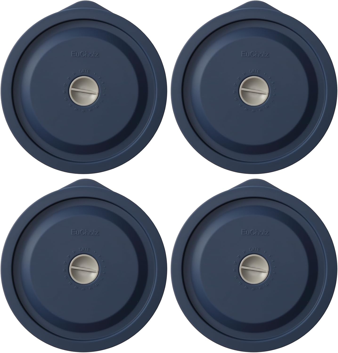 Replacement Lids for Pyrex 7200-PC 2 Cup, Silicone Round Storage Cover Lid for Anchor Hocking Glass Bowl 4 Pack with Date Mark Dark Blue