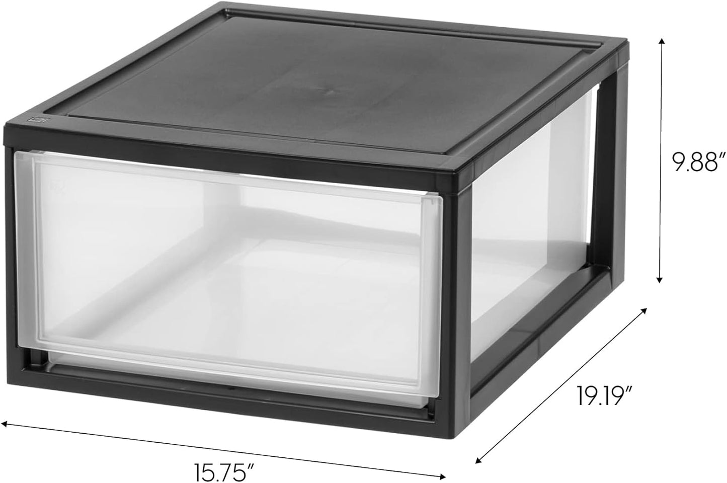 IRIS USA 30 Qt. Plastic Drawer Storage Organizer Stacking Drawers, 2-Pack, Stackable Unit with Sliding Drawer for Clothes Bedroom Kitchen Under Sink Pantry Craft Room Bathroom Dorm Office, Black