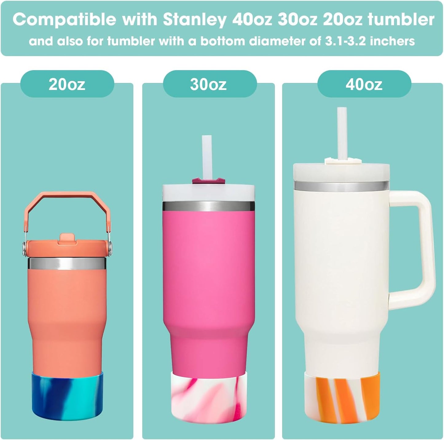 Upgrade 2PCS Protective Silicone Boot Bumper for Stanley Quencher Adventure 40oz 30oz IceFlow 20oz 30oz Tumbler, Water Bottle Bottom Sleeve Cover Accessories for Stanley Mug Cup(Purple+White)